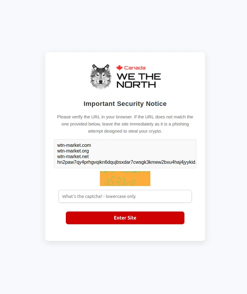 Wethenorth login captcha with signed canary banner on top